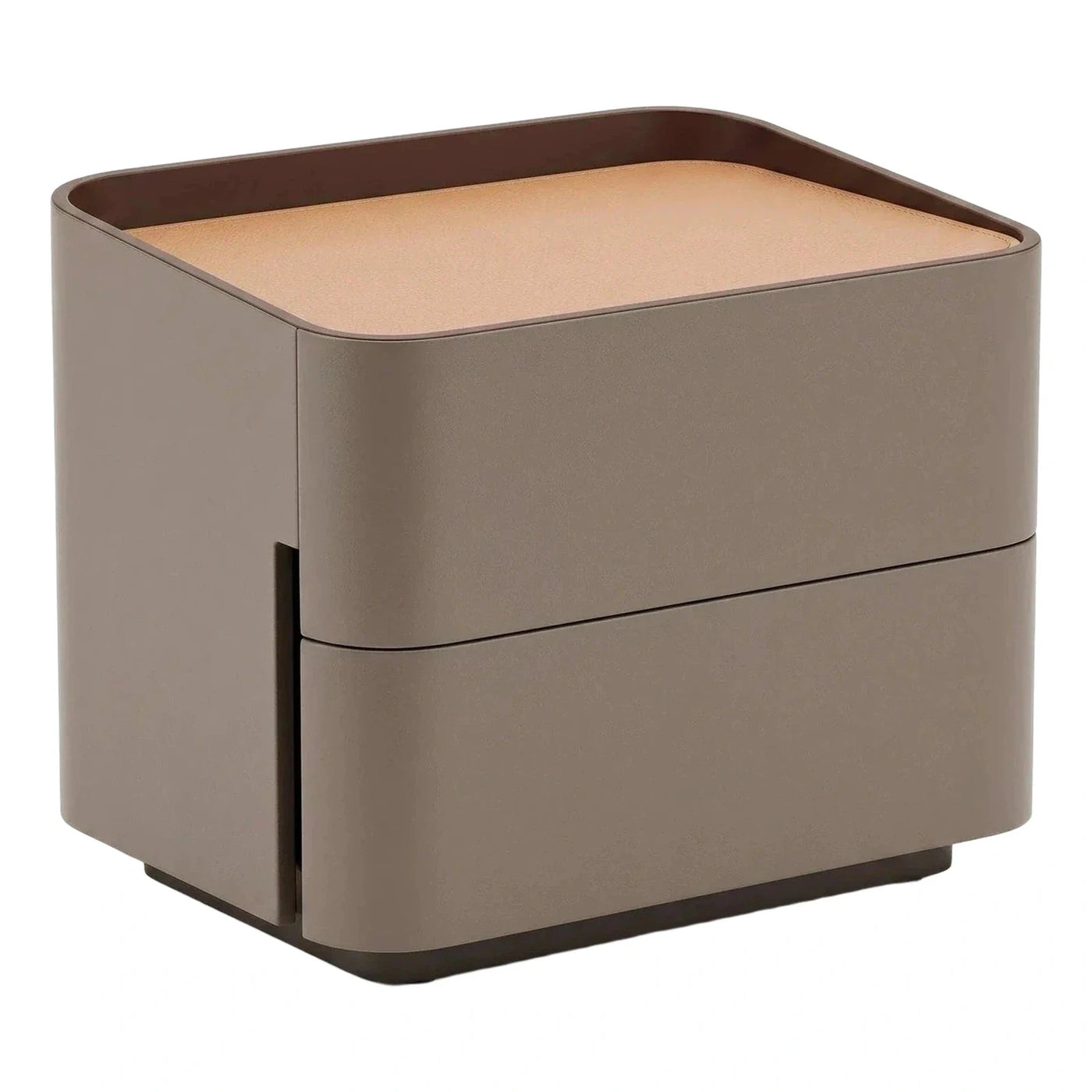 Modern Taupe Leather Nightstand With Two Drawers