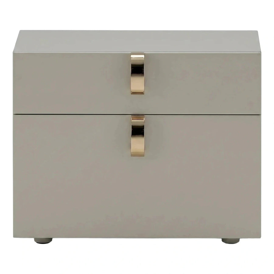 Modern Grey Two Drawer Nightstand With Gold Handles