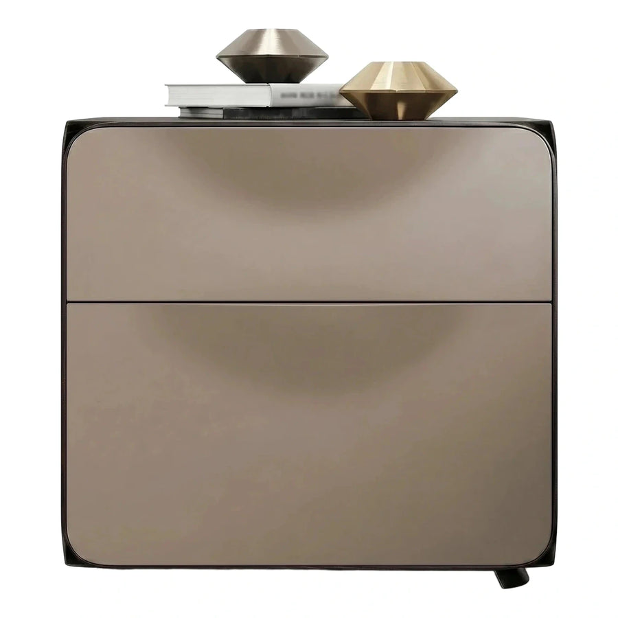 Modern Taupe Nightstand with Dark Wood Frame