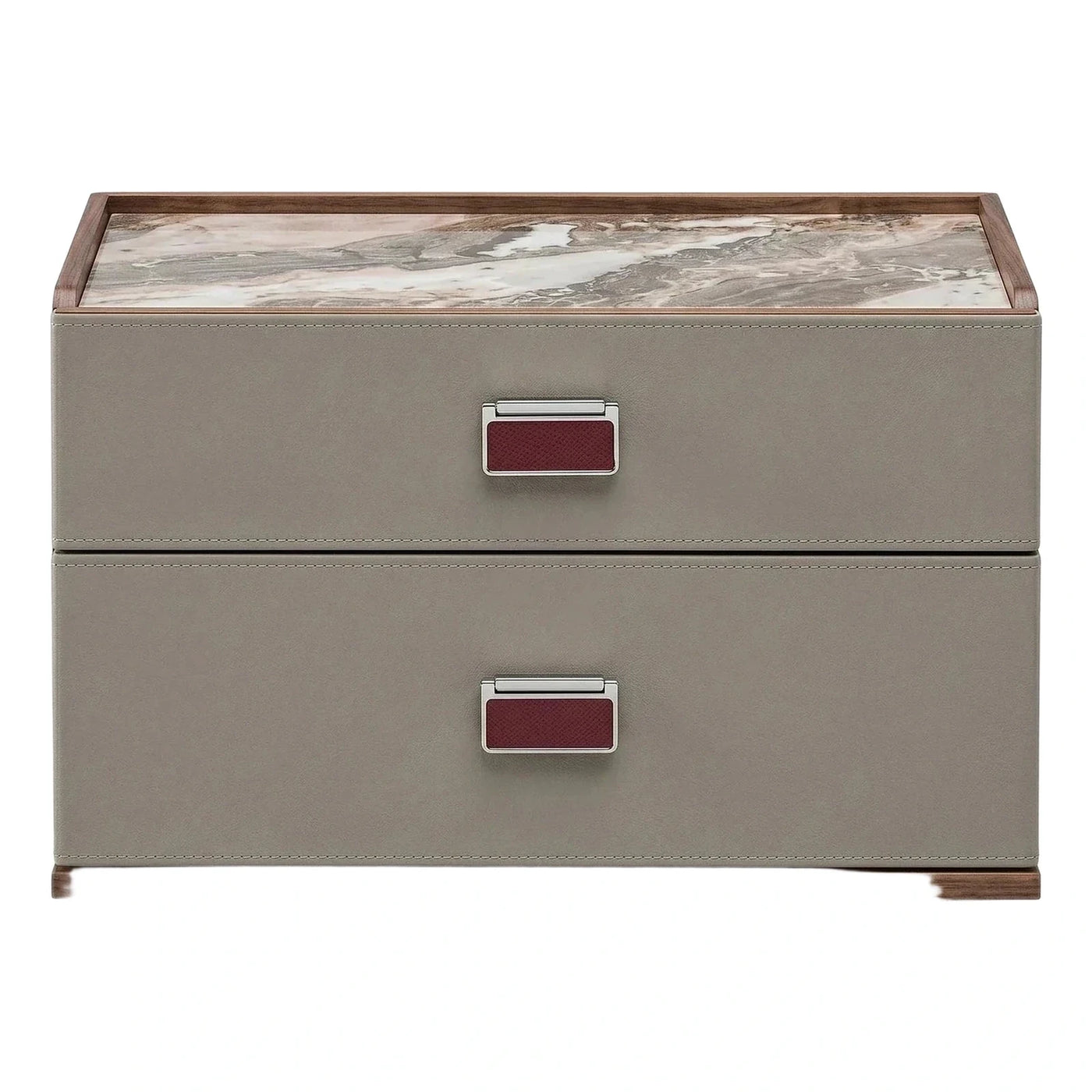 Modern Grey Leather Nightstand with Marble Top