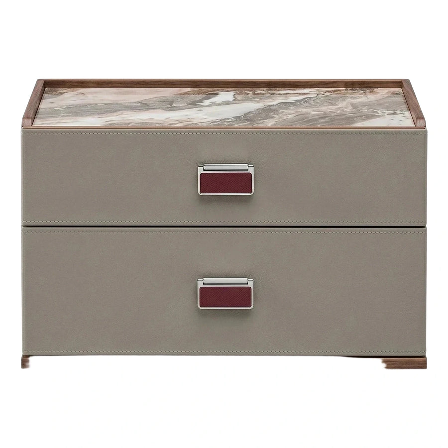 Modern Grey Leather Nightstand with Marble Top