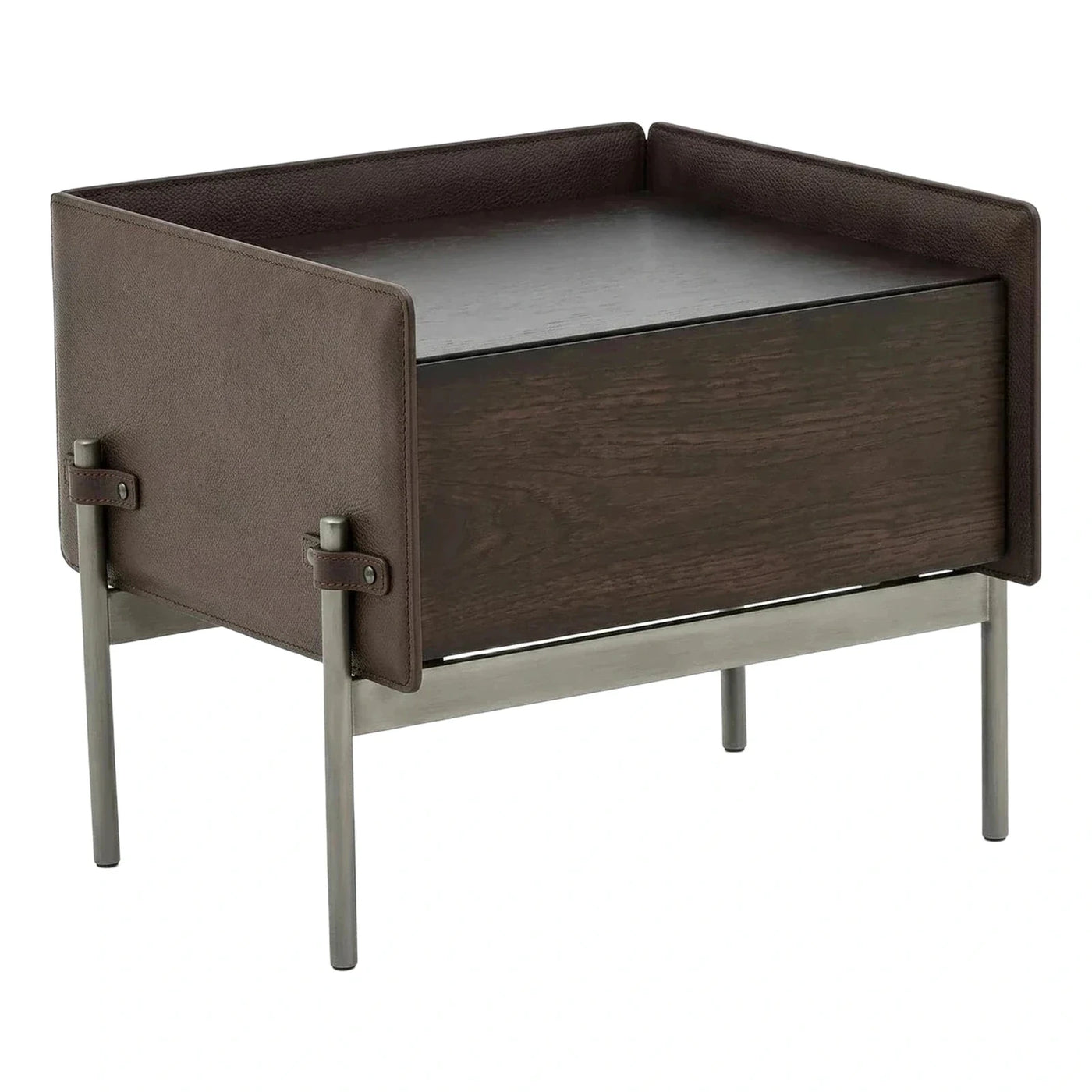 Modern Leather Wrapped Side Table with Drawer