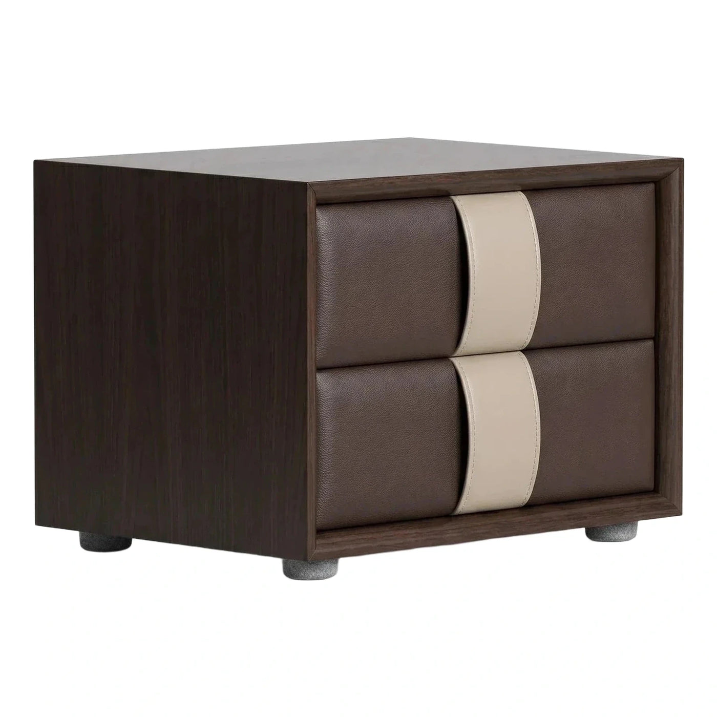 Modern Dark Wood Nightstand with Leather Drawers