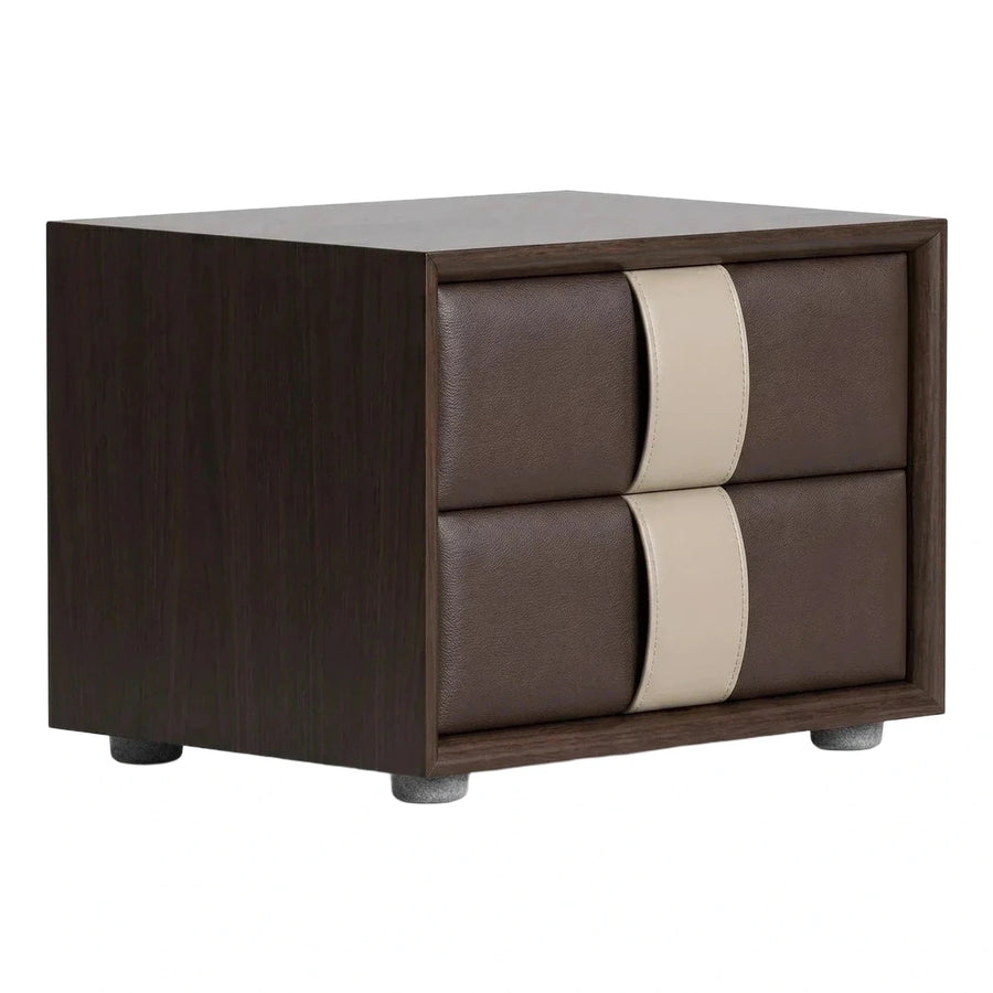Modern Dark Wood Nightstand with Leather Drawers