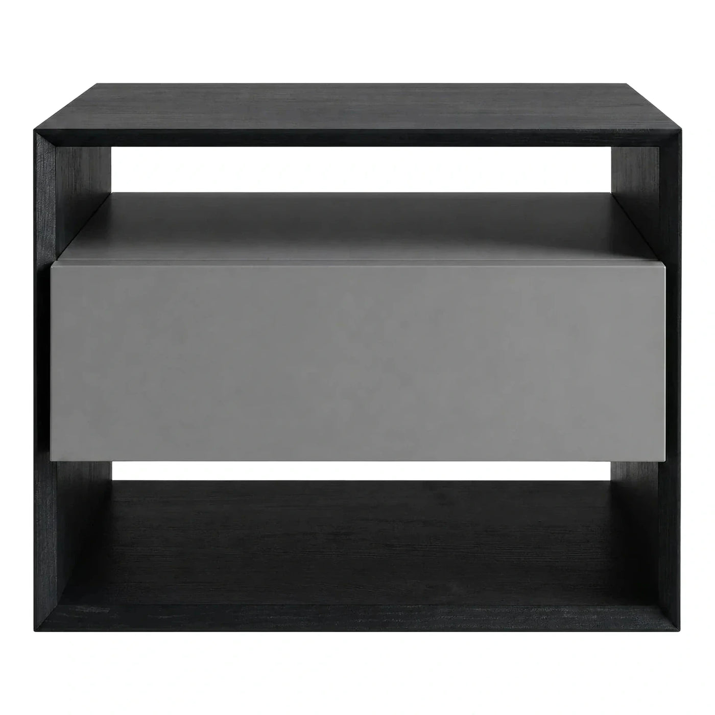 Modern Black Wood Nightstand with Grey Drawer
