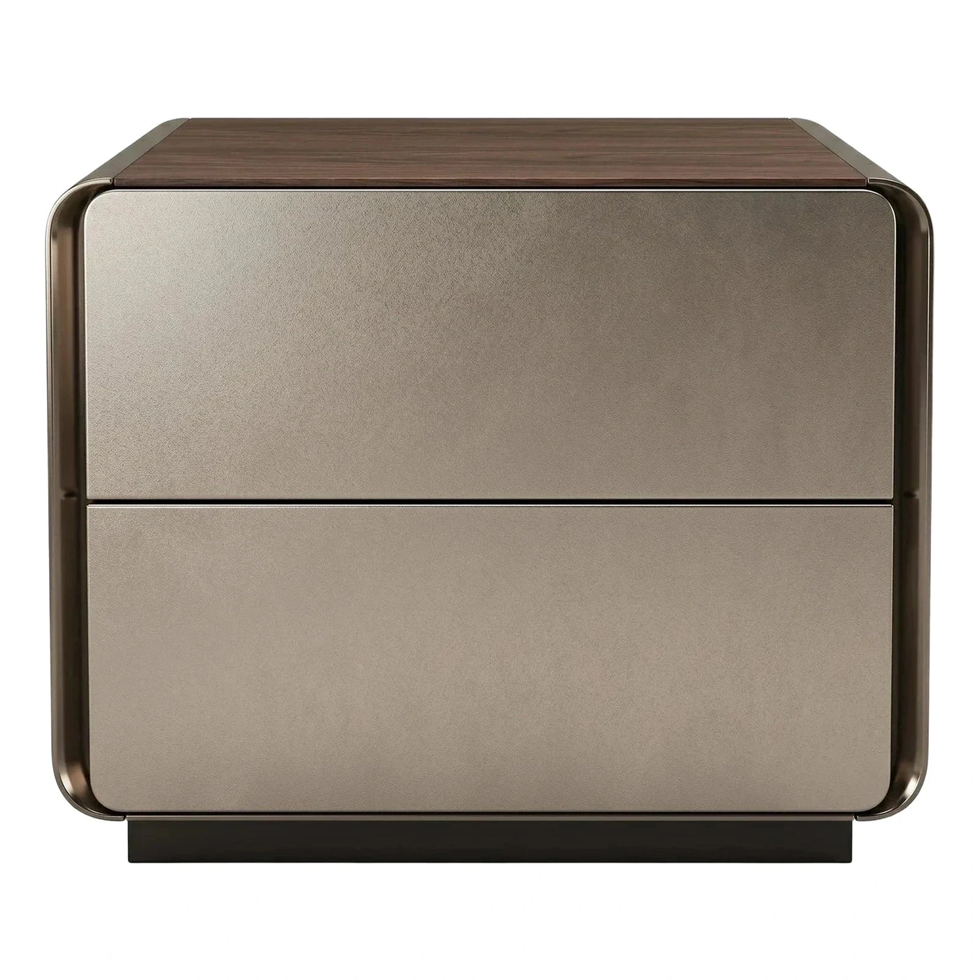 Modern Two-Drawer Nightstand with Wood Top and Metal Frame