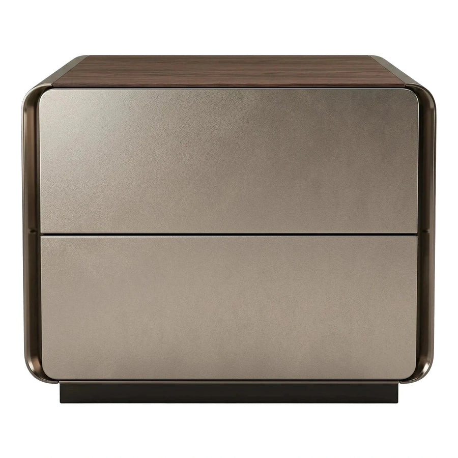 Modern Two-Drawer Nightstand with Wood Top and Metal Frame