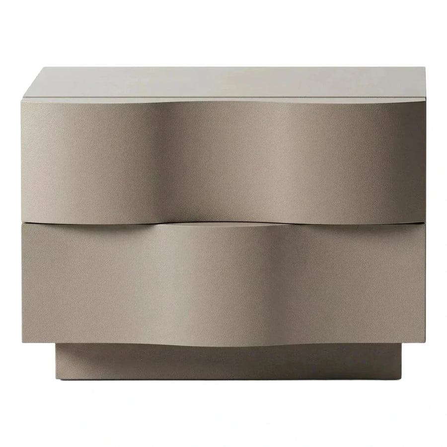 Modern Wavy Front Nightstand in Taupe Finish