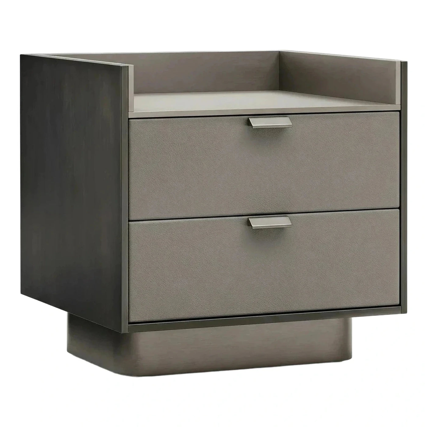 Modern Grey Two-Drawer Nightstand With Metal Base