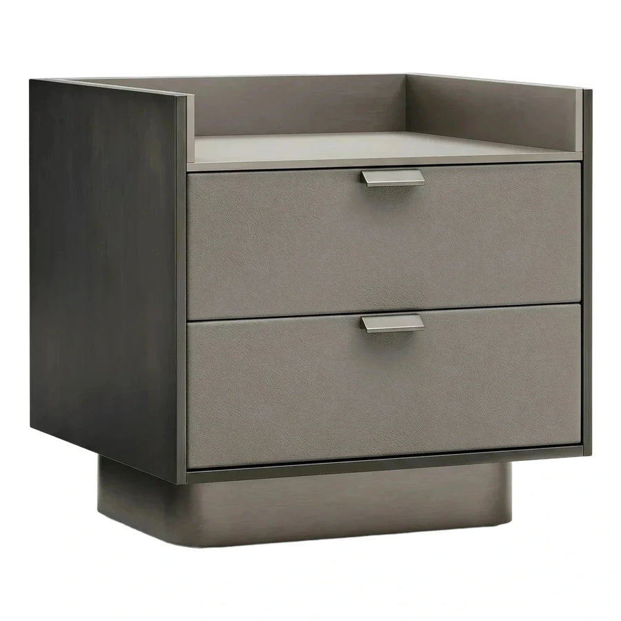 Modern Grey Two-Drawer Nightstand With Metal Base
