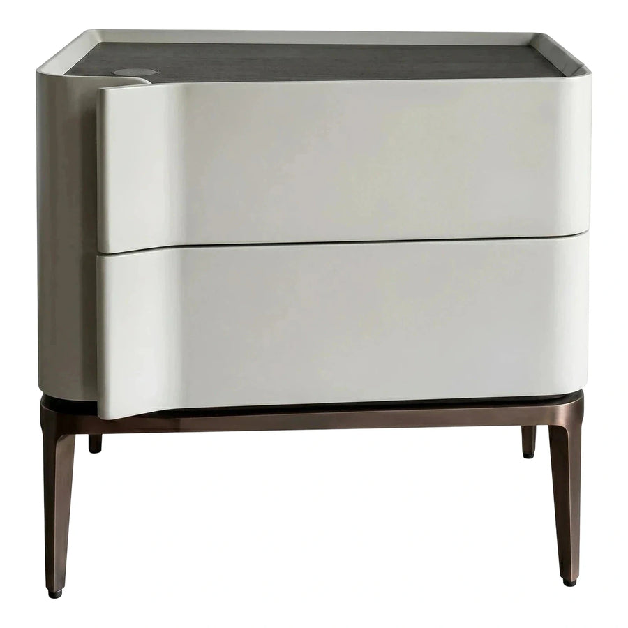 Modern Cream Two-Drawer Nightstand with Dark Top
