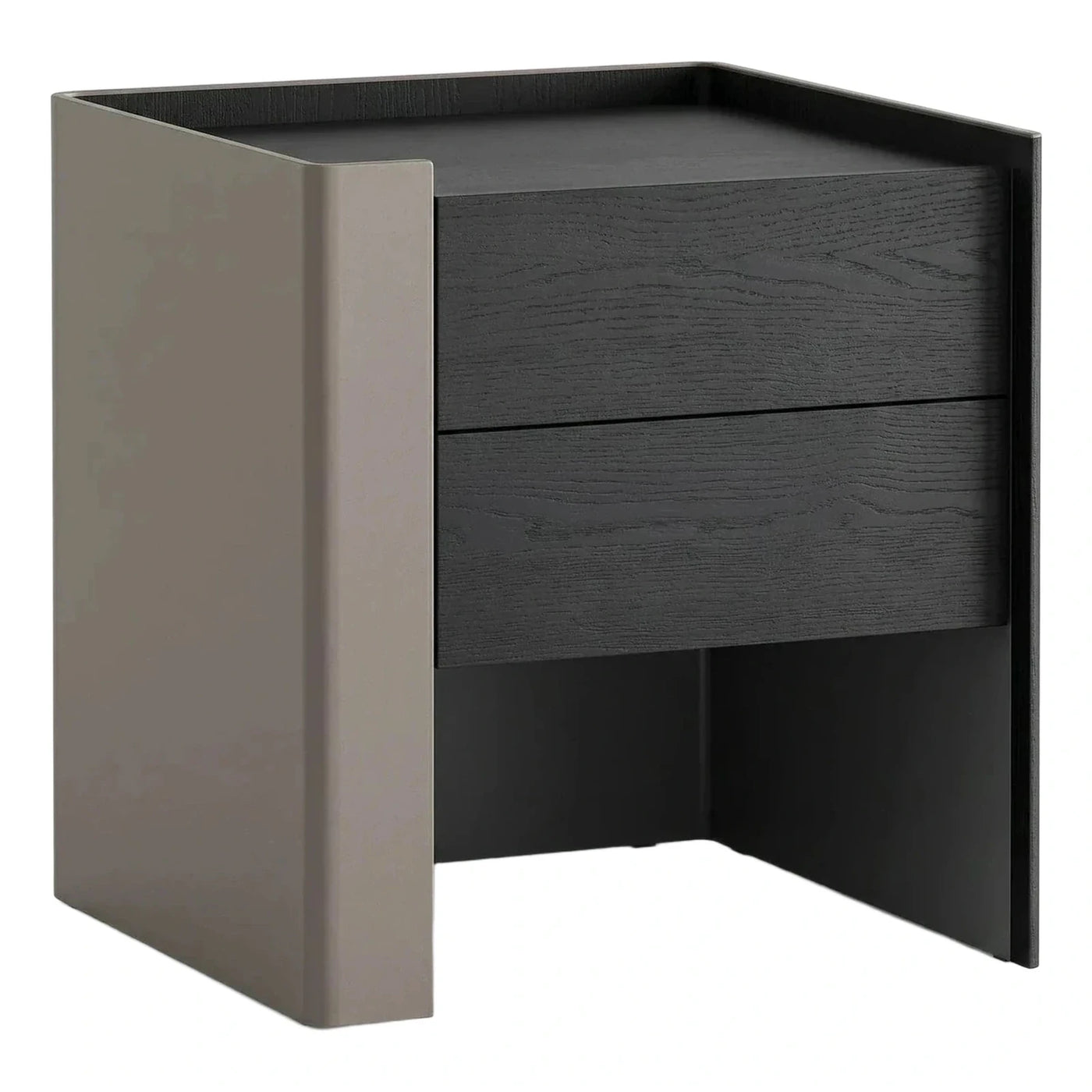 Modern Black Wood Nightstand with Taupe Side Panel