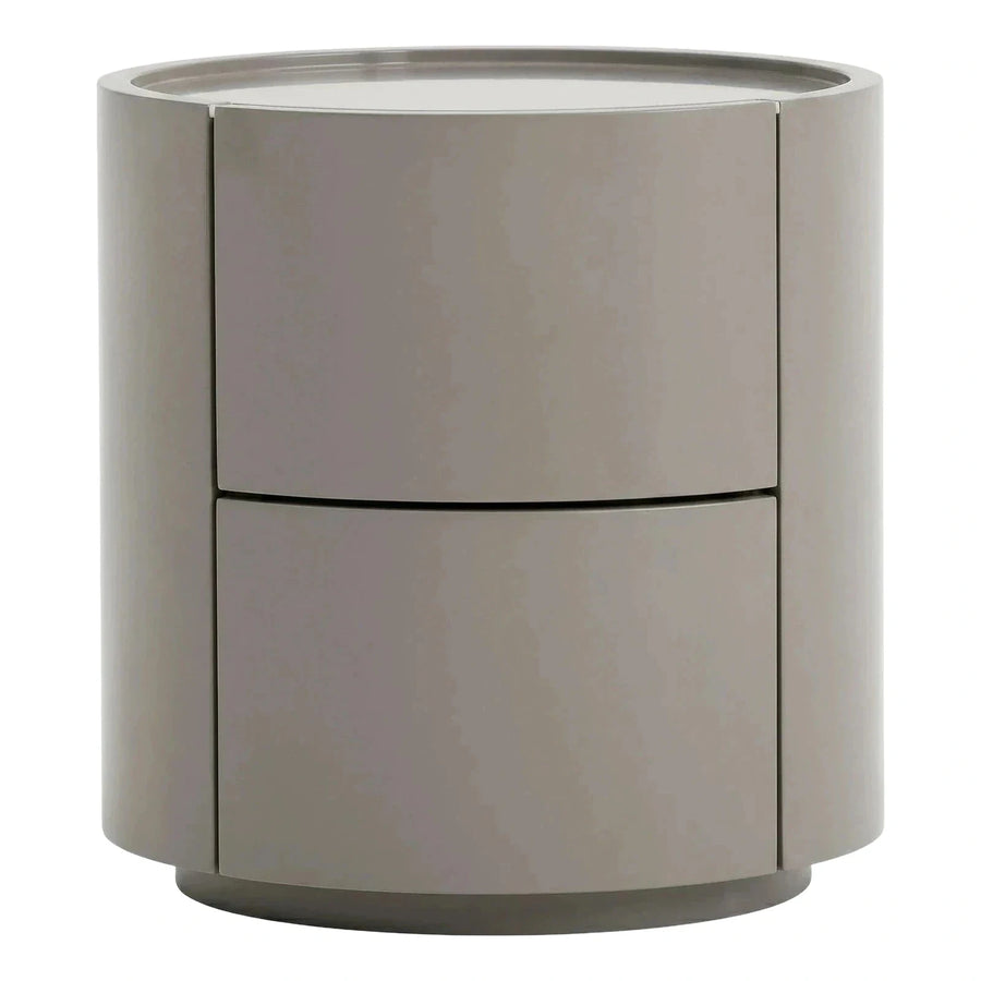 Modern Cylindrical Grey Two-Drawer Nightstand