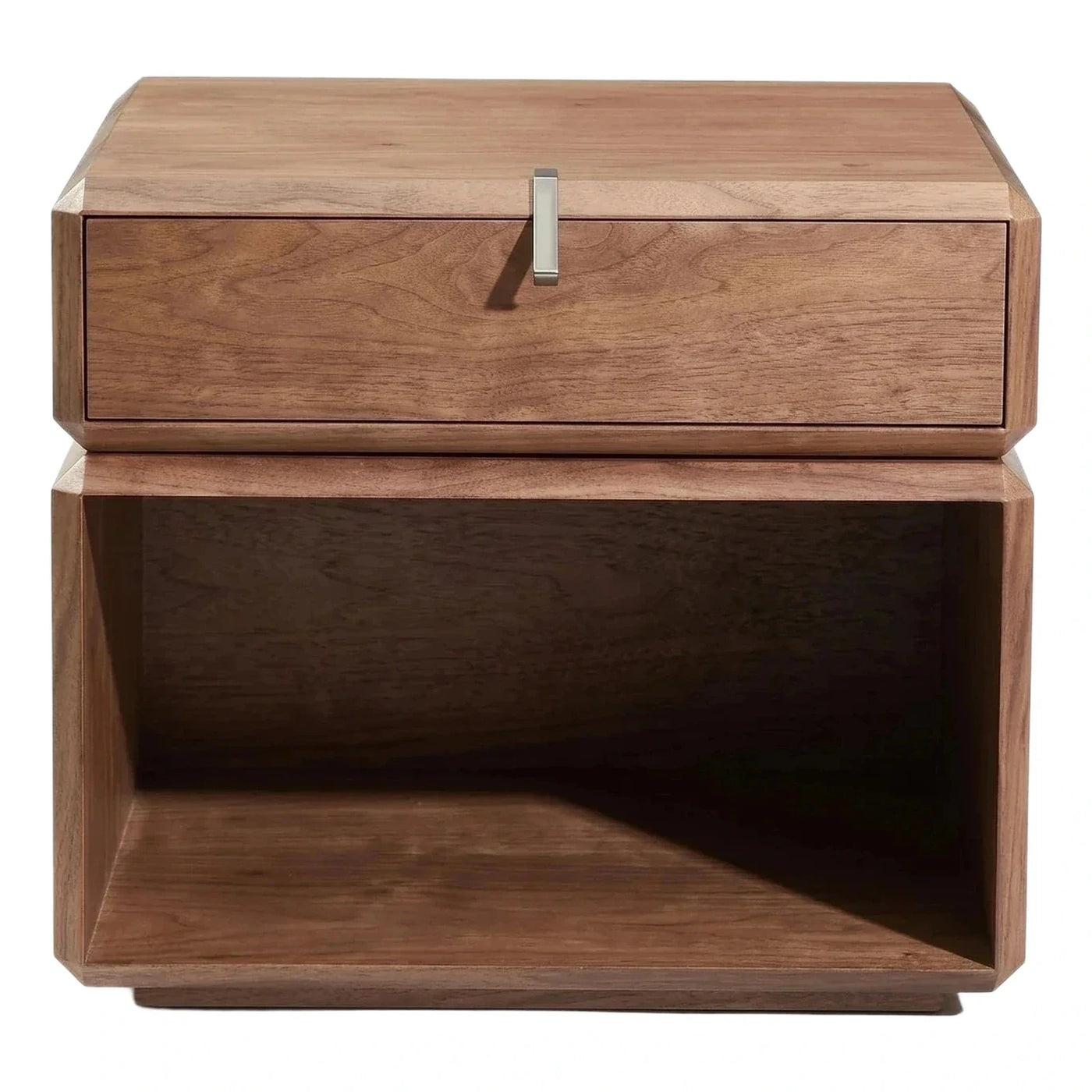 Modern Geometric Wood Nightstand with Metal Handle