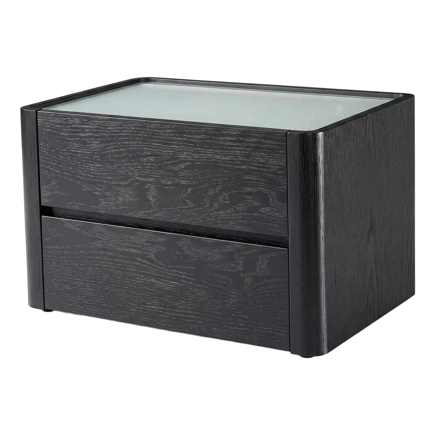 Modern Black Wood Nightstand with Frosted Glass Top