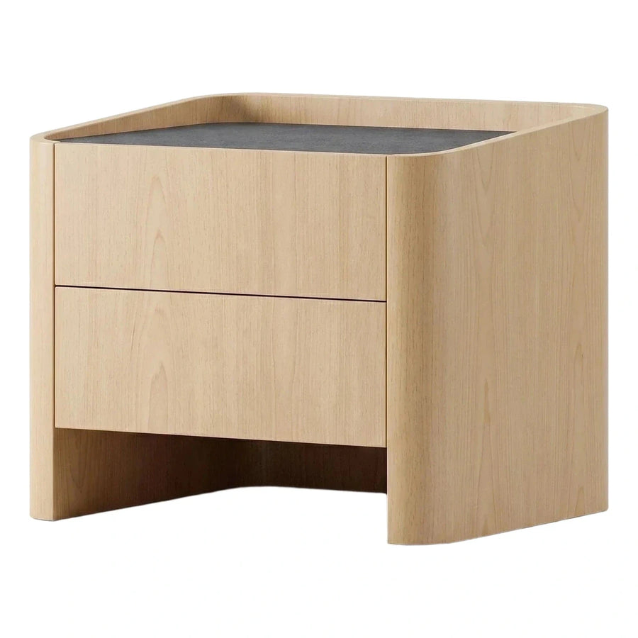 Curved Light Wood Nightstand with Grey Top Insert