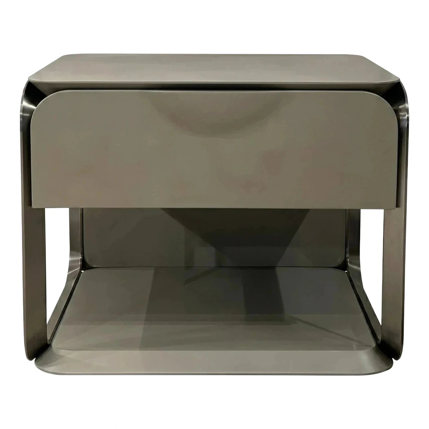 Modern Grey Metal Nightstand with Drawer