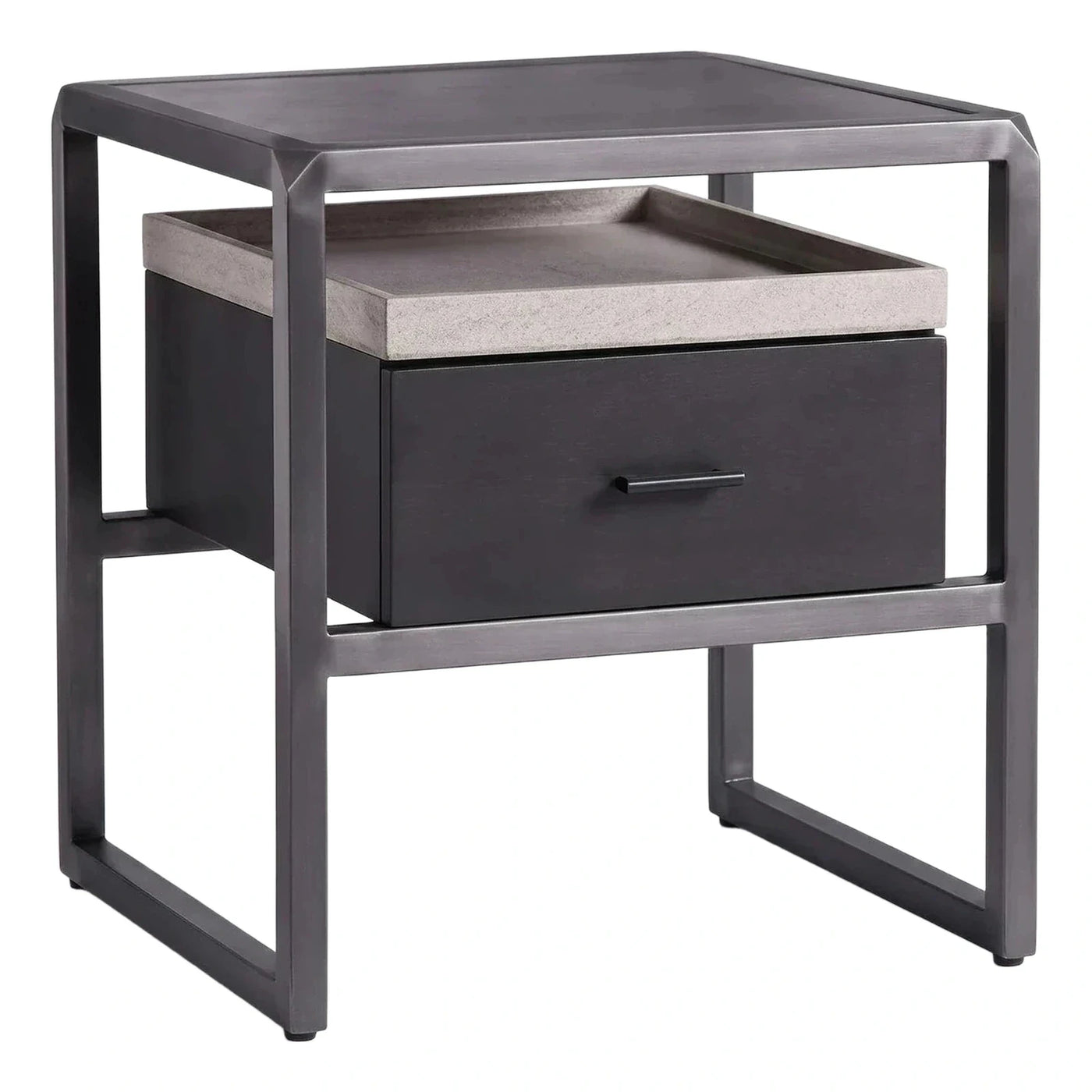 Modern Industrial Metal Nightstand with Drawer