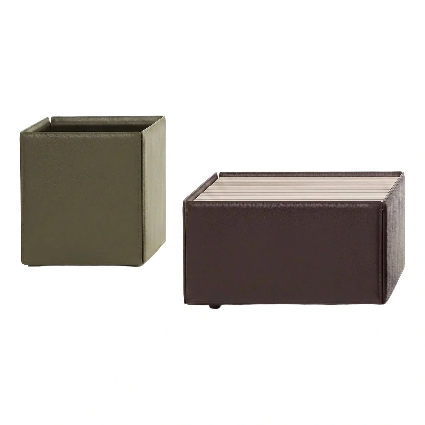 Modern Leather Storage Ottoman with Wood Slats