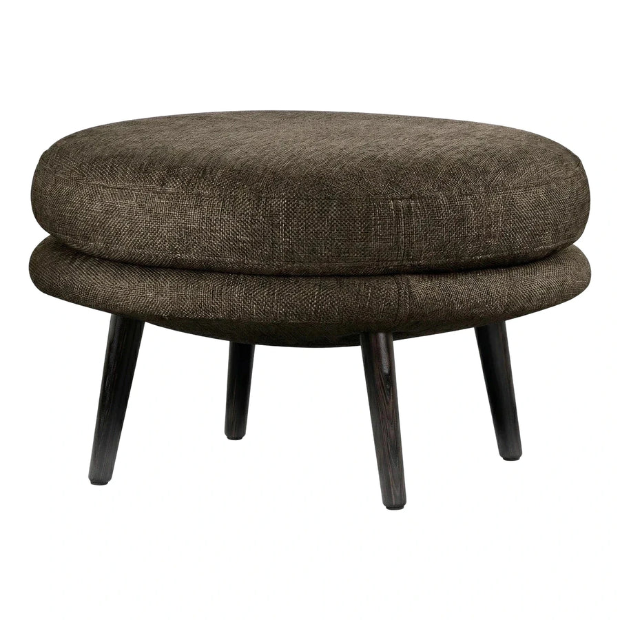 Round Two-Tier Fabric Ottoman with Dark Wood Legs