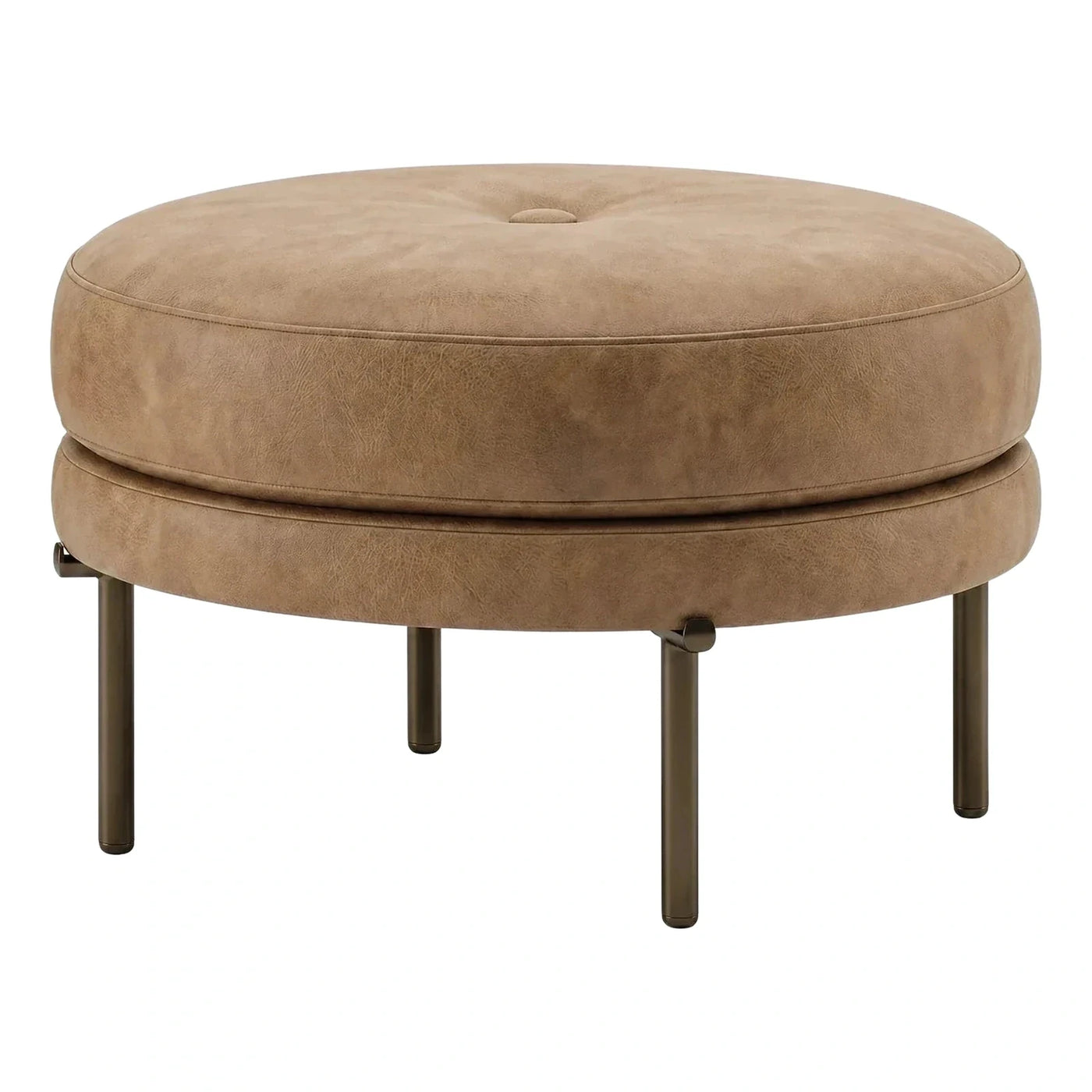 Modern Round Tufted Ottoman with Metal Legs