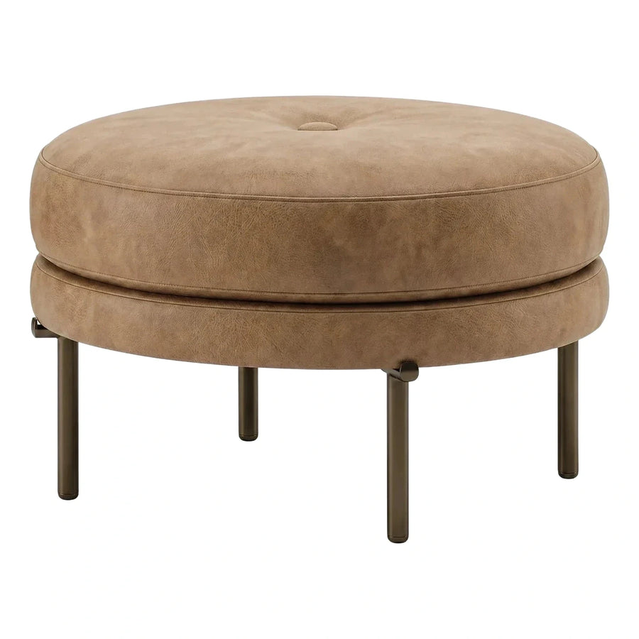 Modern Round Tufted Ottoman with Metal Legs
