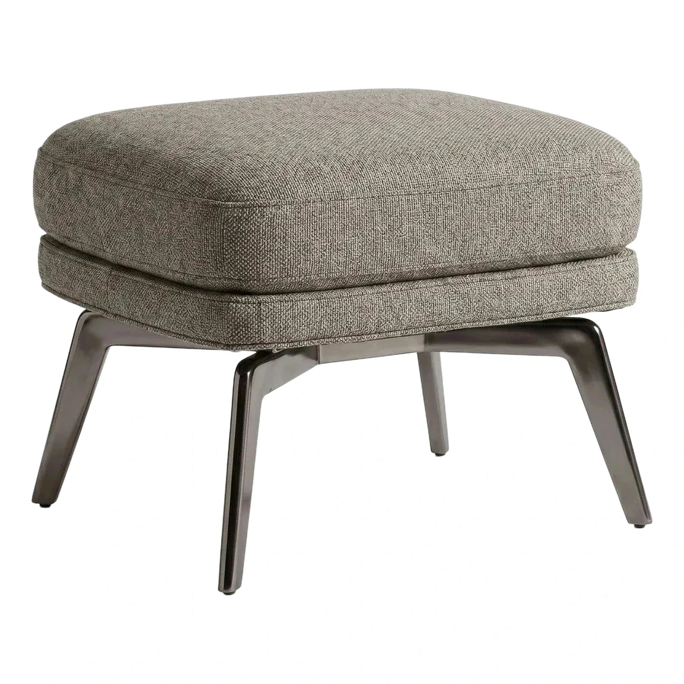Modern Grey Fabric Ottoman with Dark Metal Legs