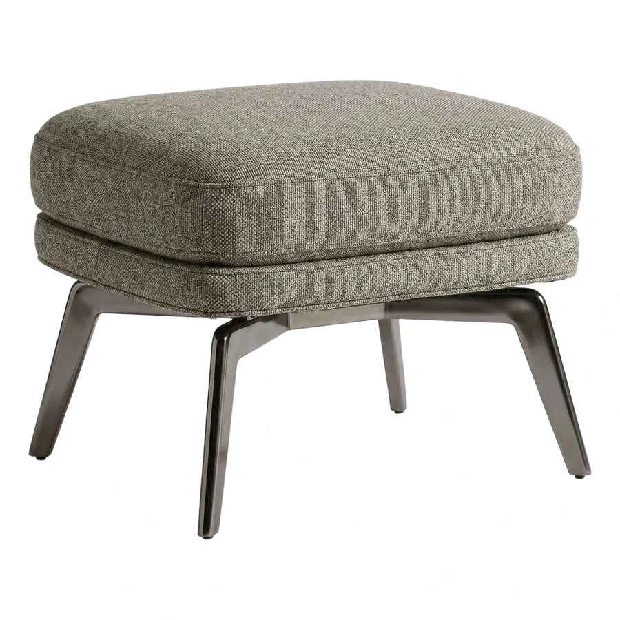 Modern Grey Fabric Ottoman with Dark Metal Legs