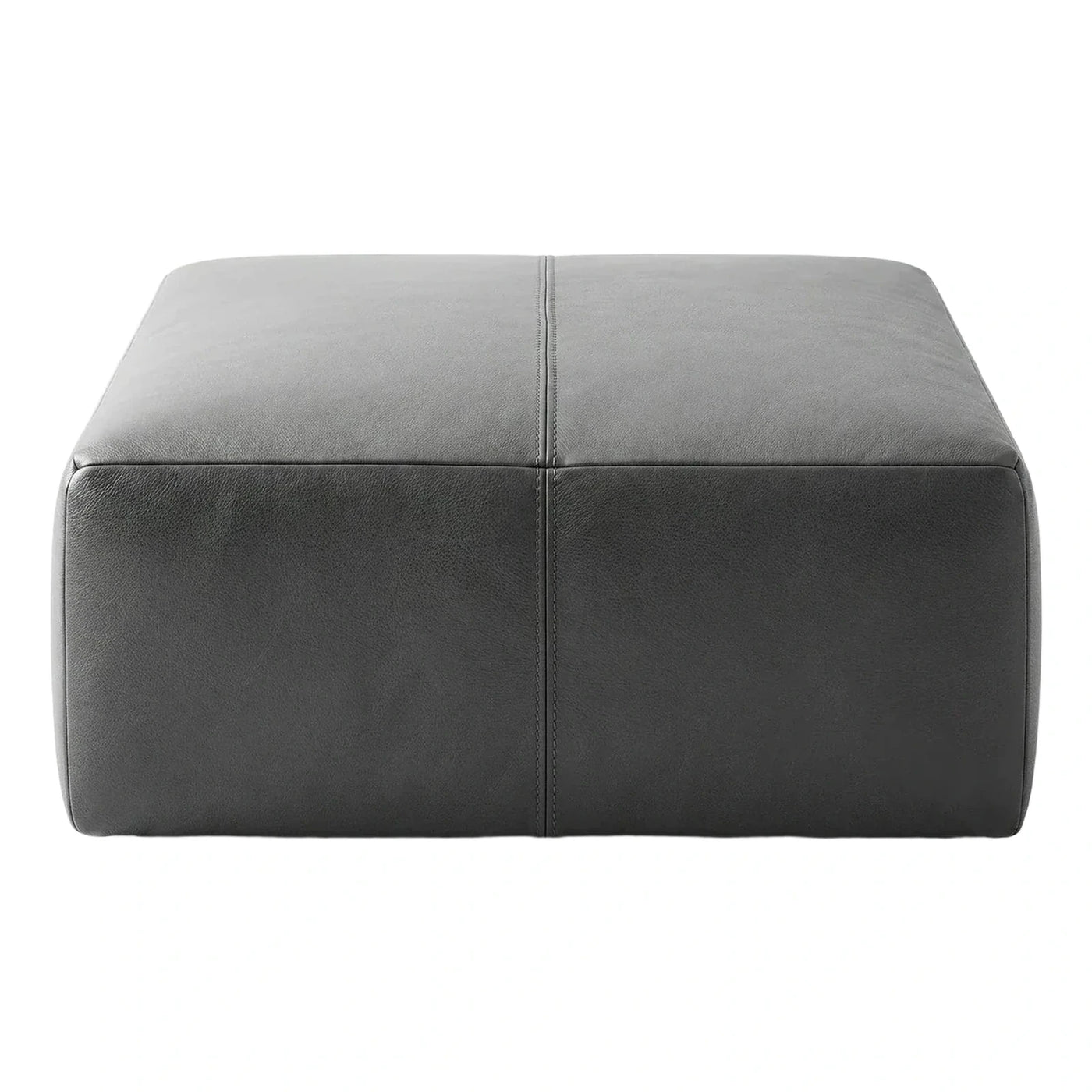 Modern Grey Leather Rectangular Ottoman with Center Stitching
