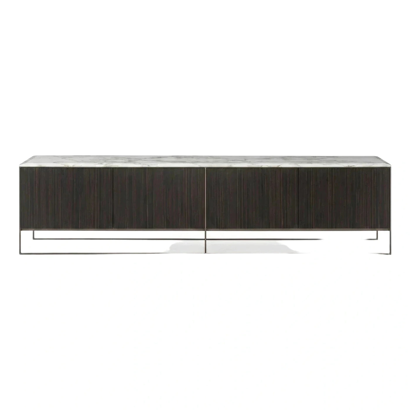 Modern Dark Wood Sideboard with Marble Top and Metal Frame