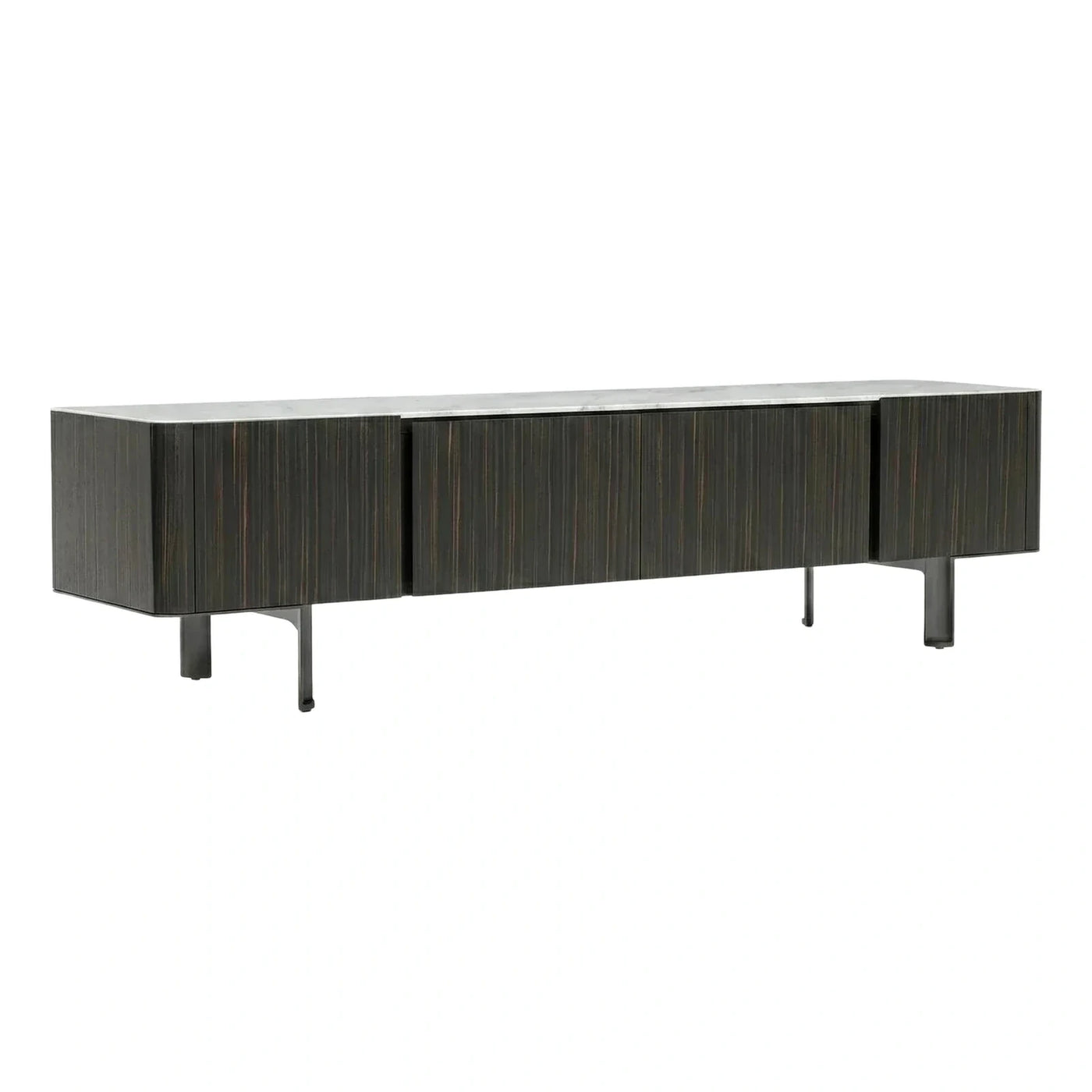 Modern Dark Wood Sideboard with White Marble Top
