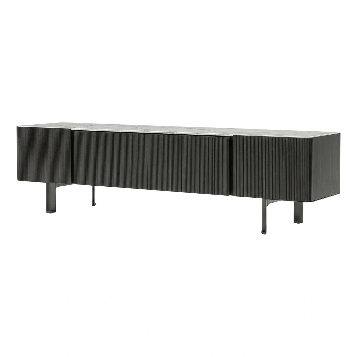 Black Fluted Sideboard with White Marble Top