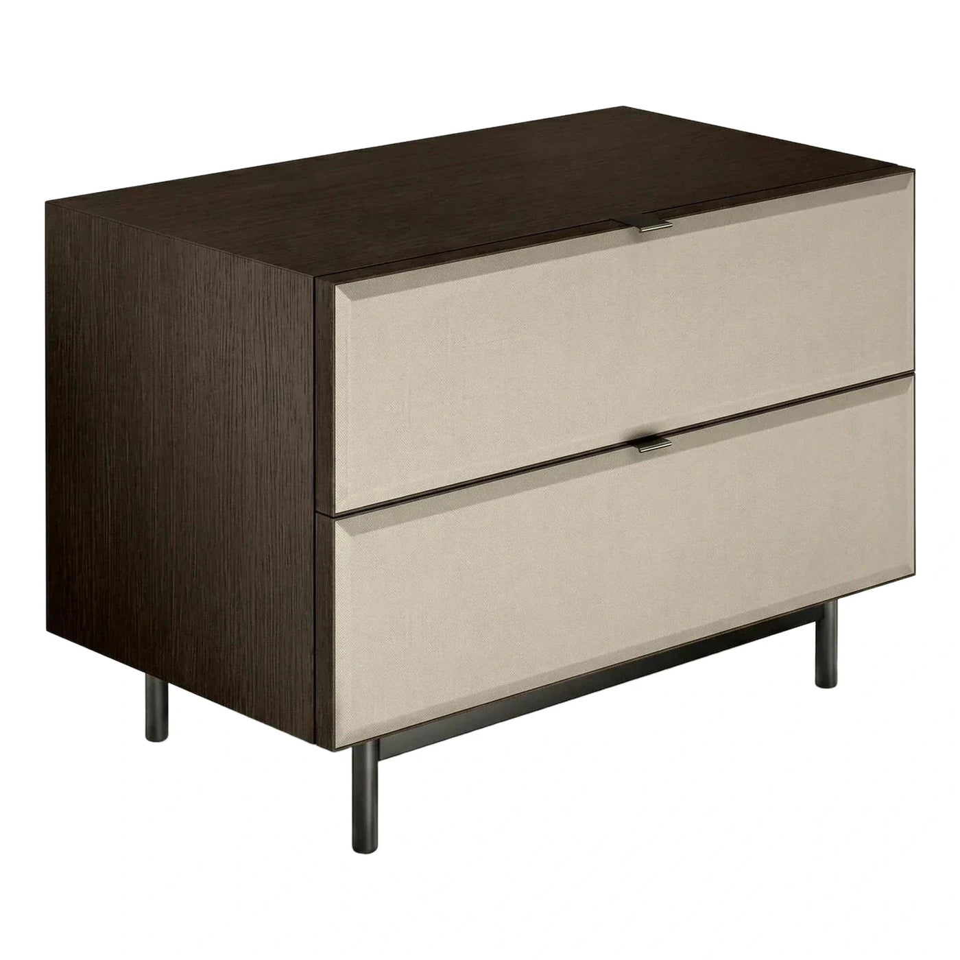 Modern Two-Drawer Sideboard with Fabric Fronts and Dark Wood