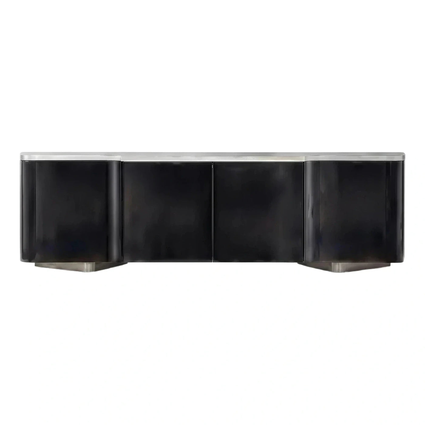 Modern Black High Gloss Sideboard with Metal Top