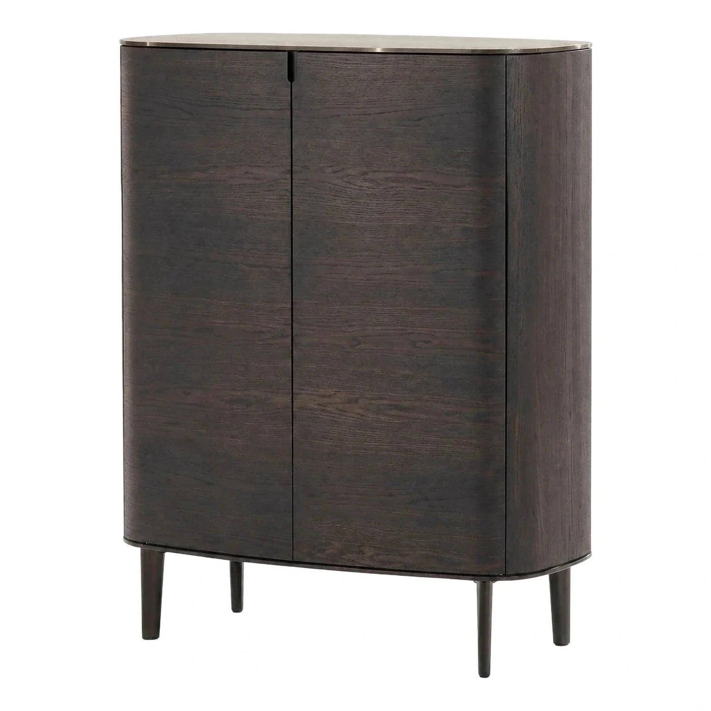 Dark Wood Curved Sideboard with Metal Trim