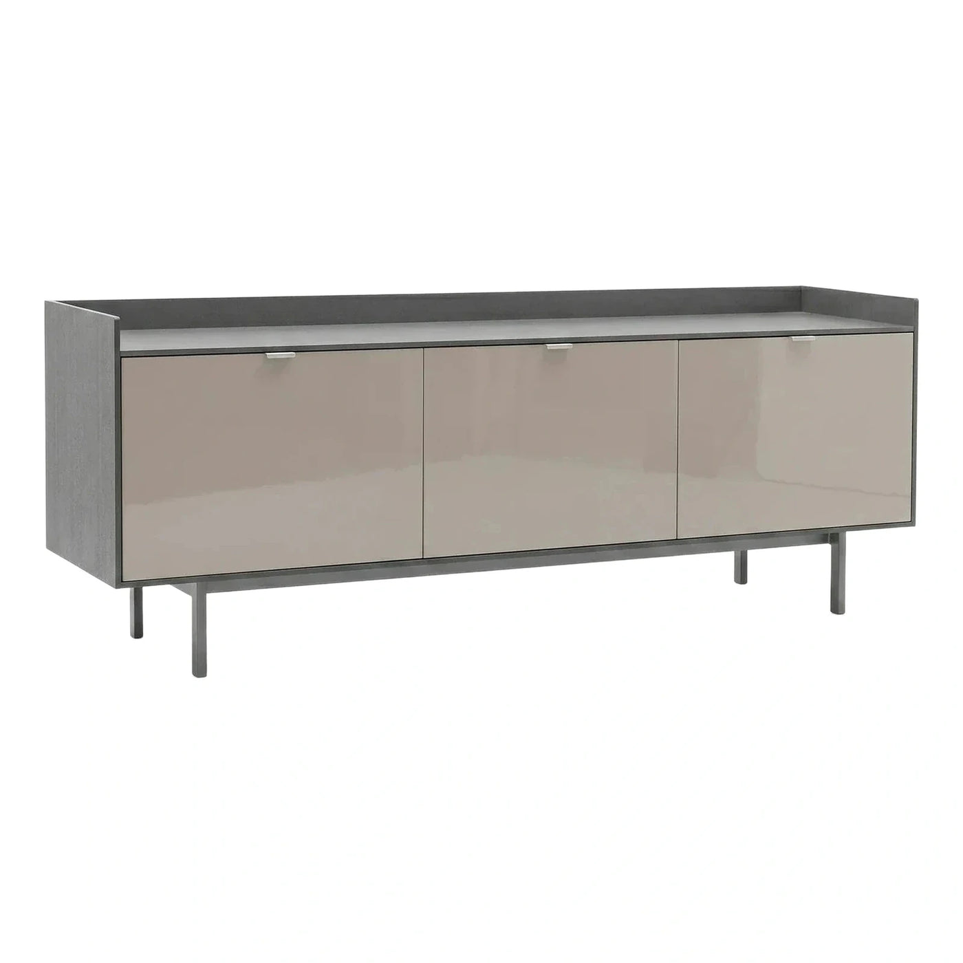 Modern Grey Sideboard with Glossy Beige Doors