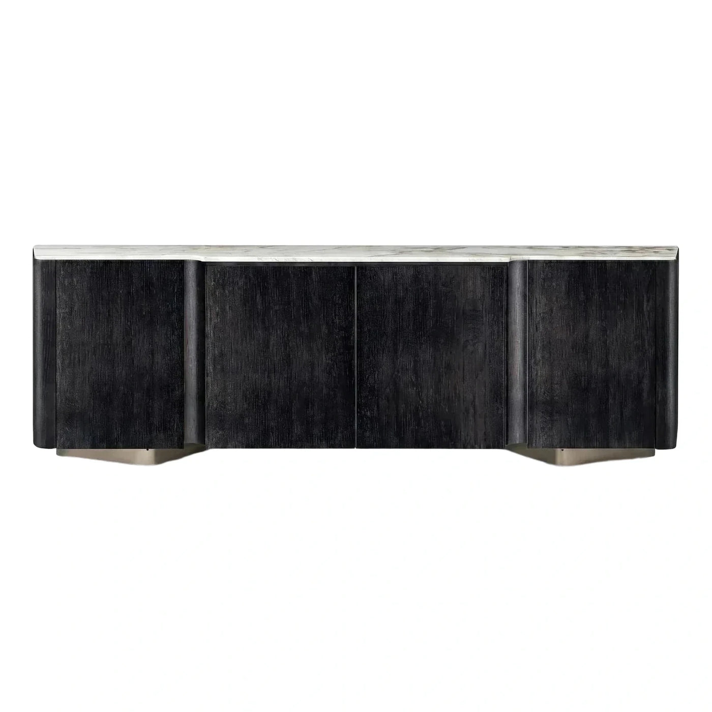 Modern Dark Wood Marble Top Sideboard with Metal Base