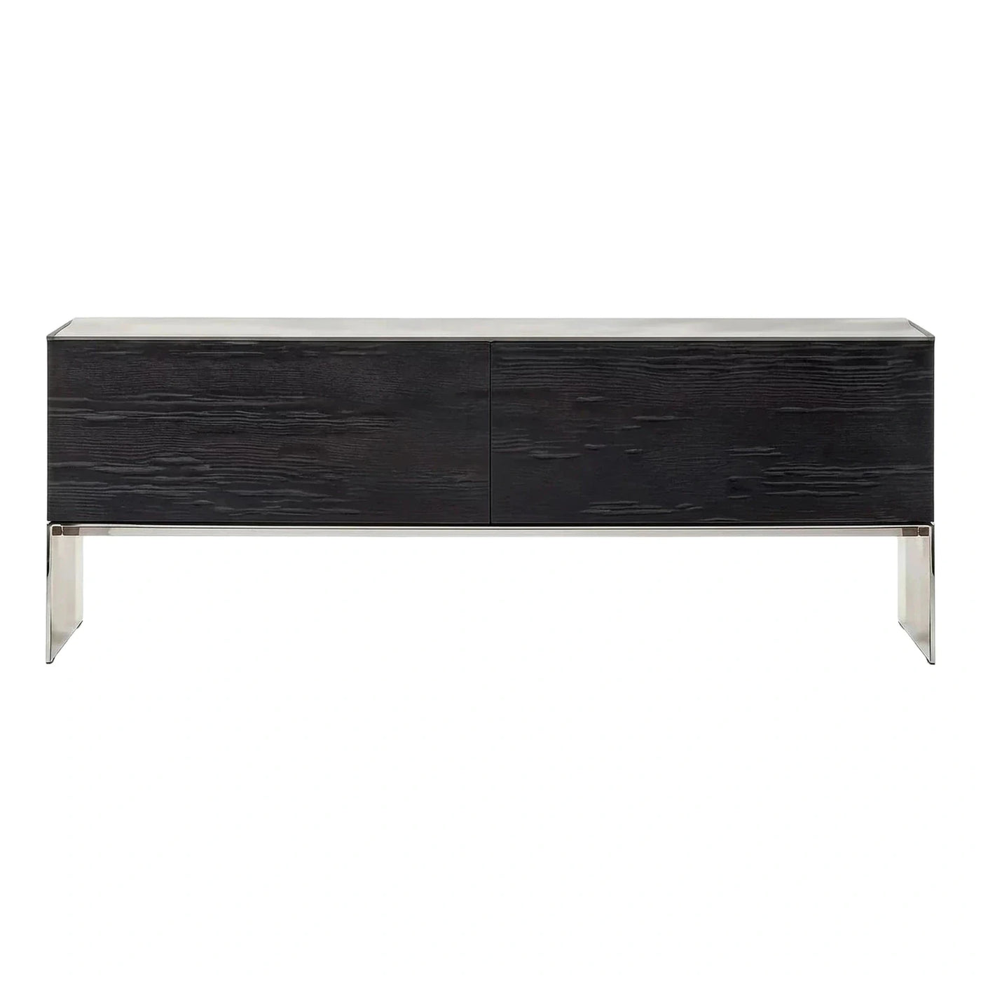 Modern Dark Wood Sideboard with Polished Metal Base