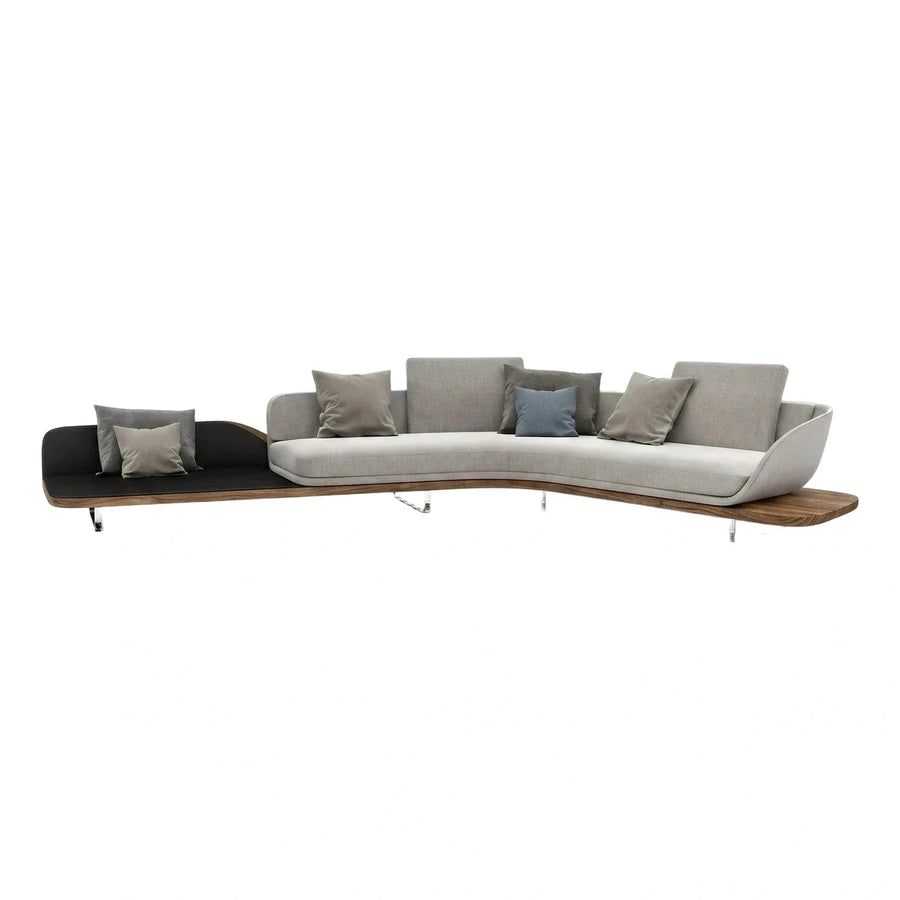 Modern Curved Sectional Sofa with Wooden Base