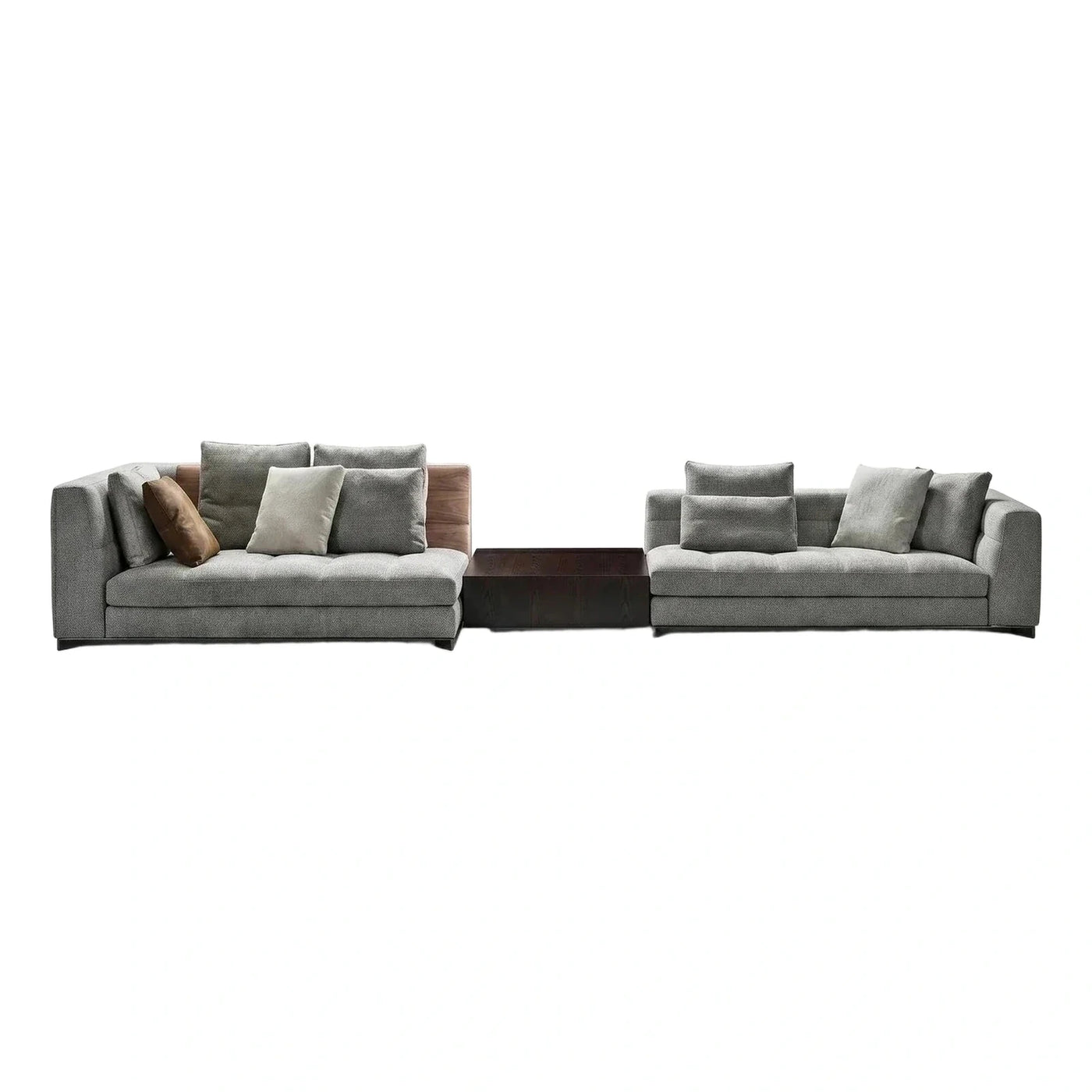Modern Grey Fabric Modular Sofa with Wood Console