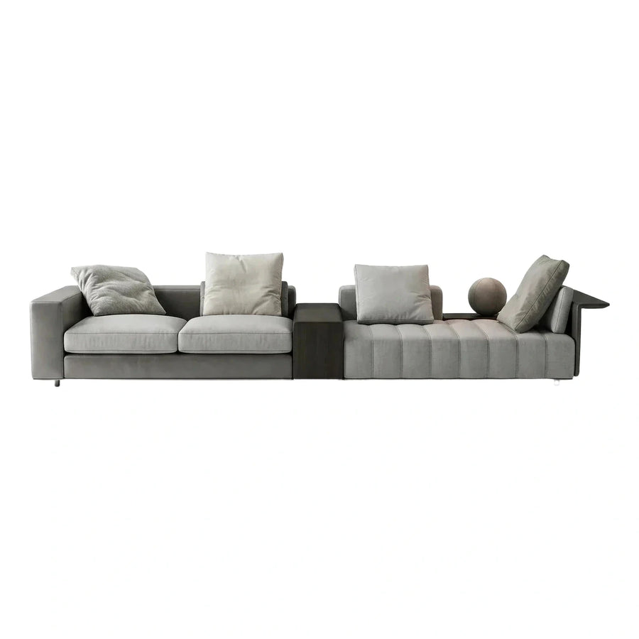 Modern Grey Modular Sectional Sofa With Wood Console