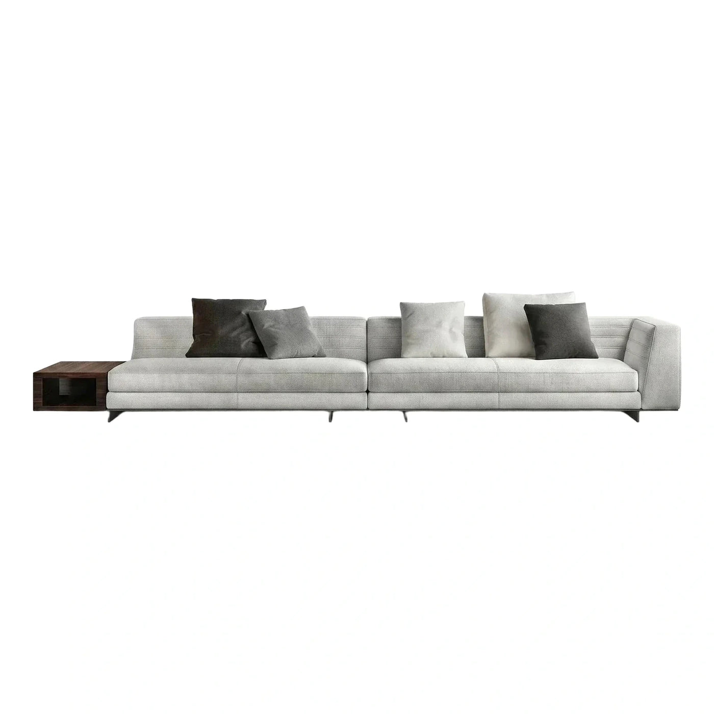Modern Light Grey Fabric Sofa With Dark Wood Side Table