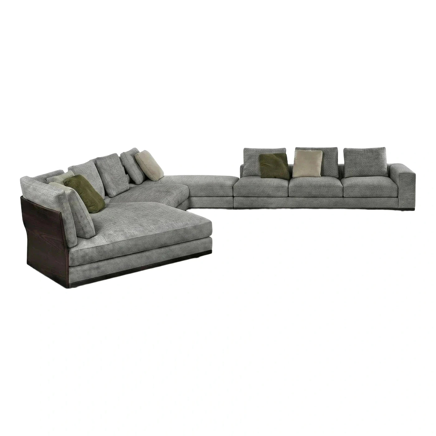 Modern Grey L-Shaped Sectional Sofa with Wood Base