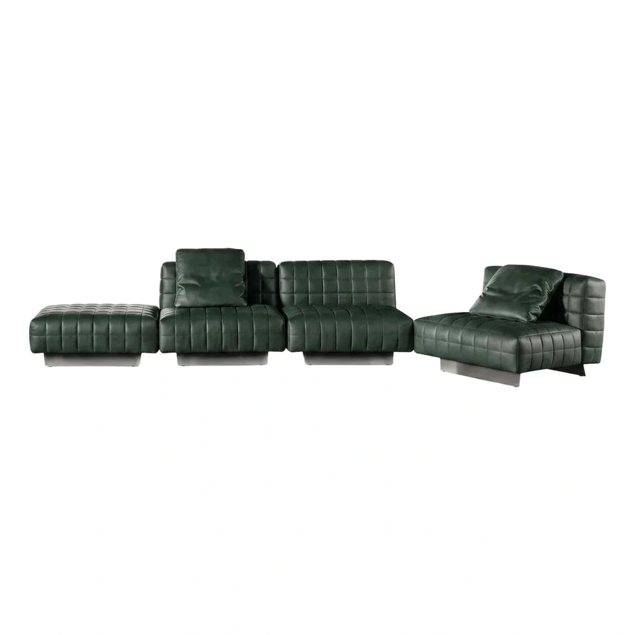 Dark Green Tufted Leather Modular Sectional Sofa