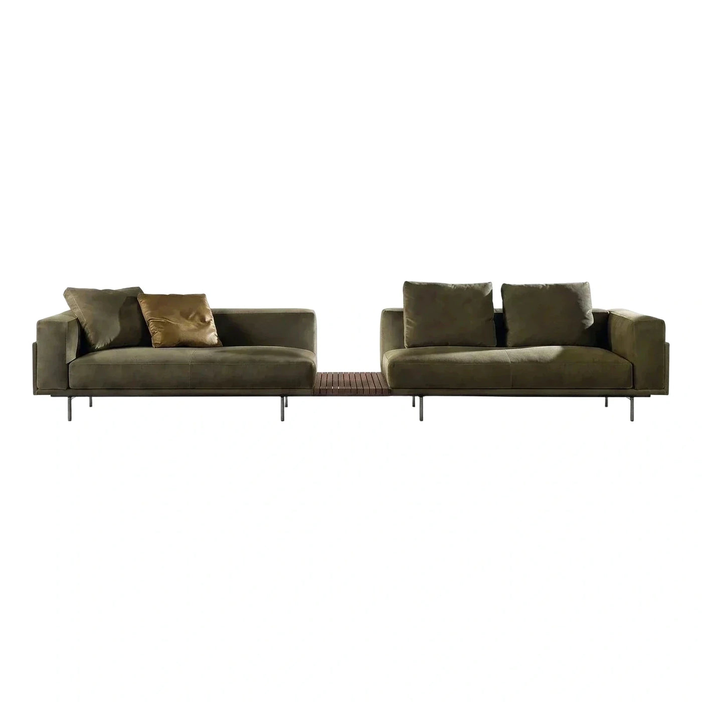 Modern Olive Green Modular Sofa with Wood Bridge