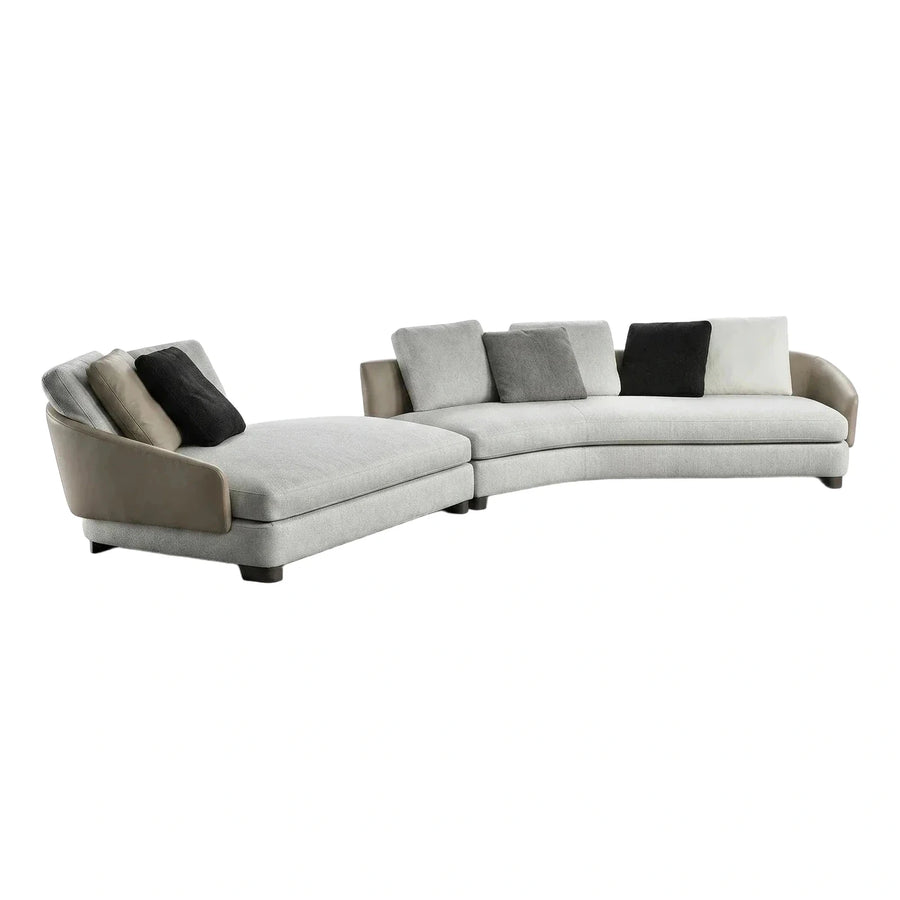 Modern Curved Sectional Sofa with Chaise in Grey and Taupe
