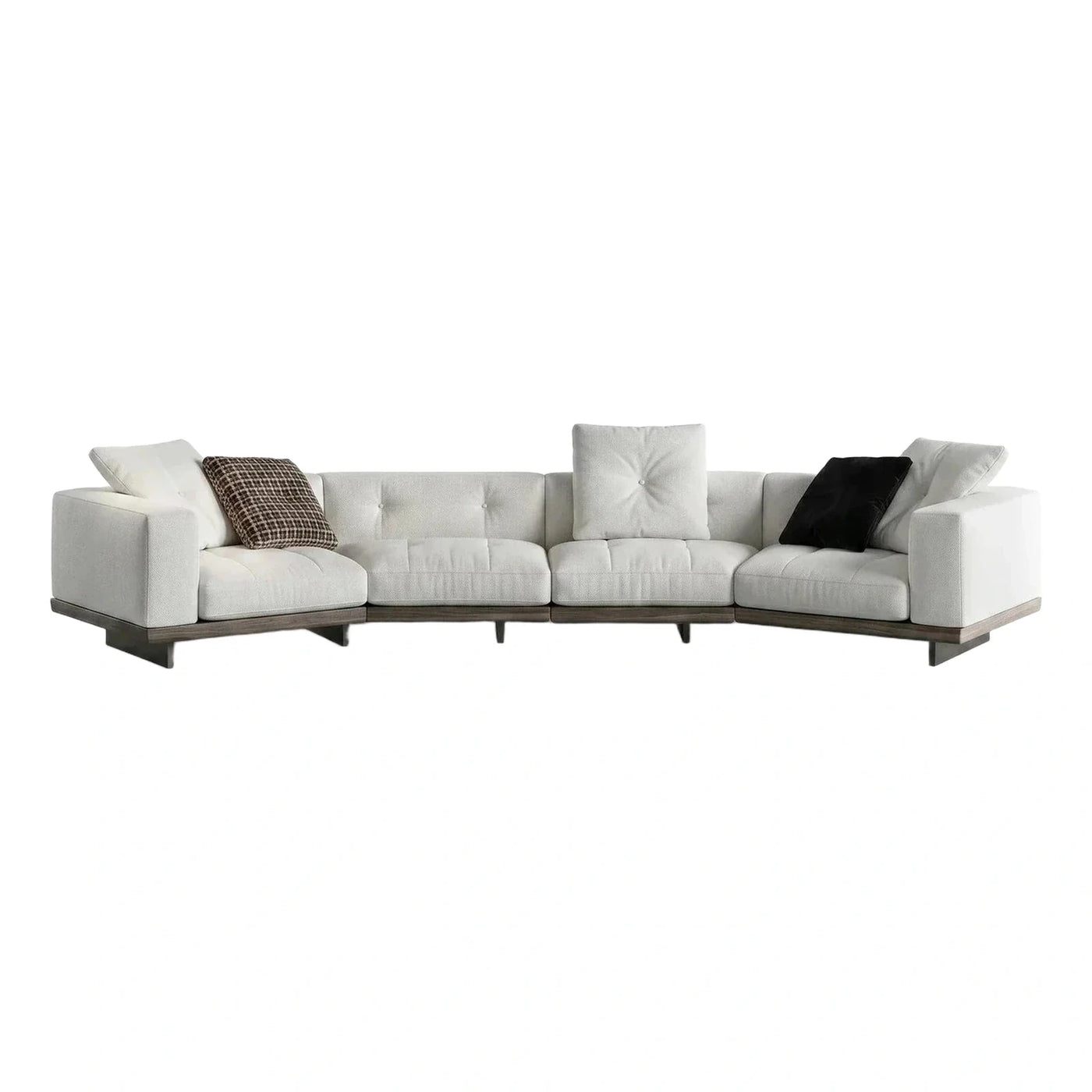Modern Cream Fabric Curved Sectional Sofa Wood Base