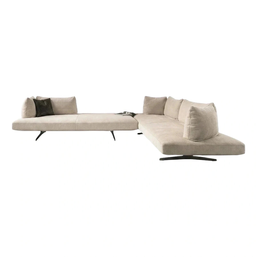 Modern Beige Fabric L-Shaped Sectional Sofa