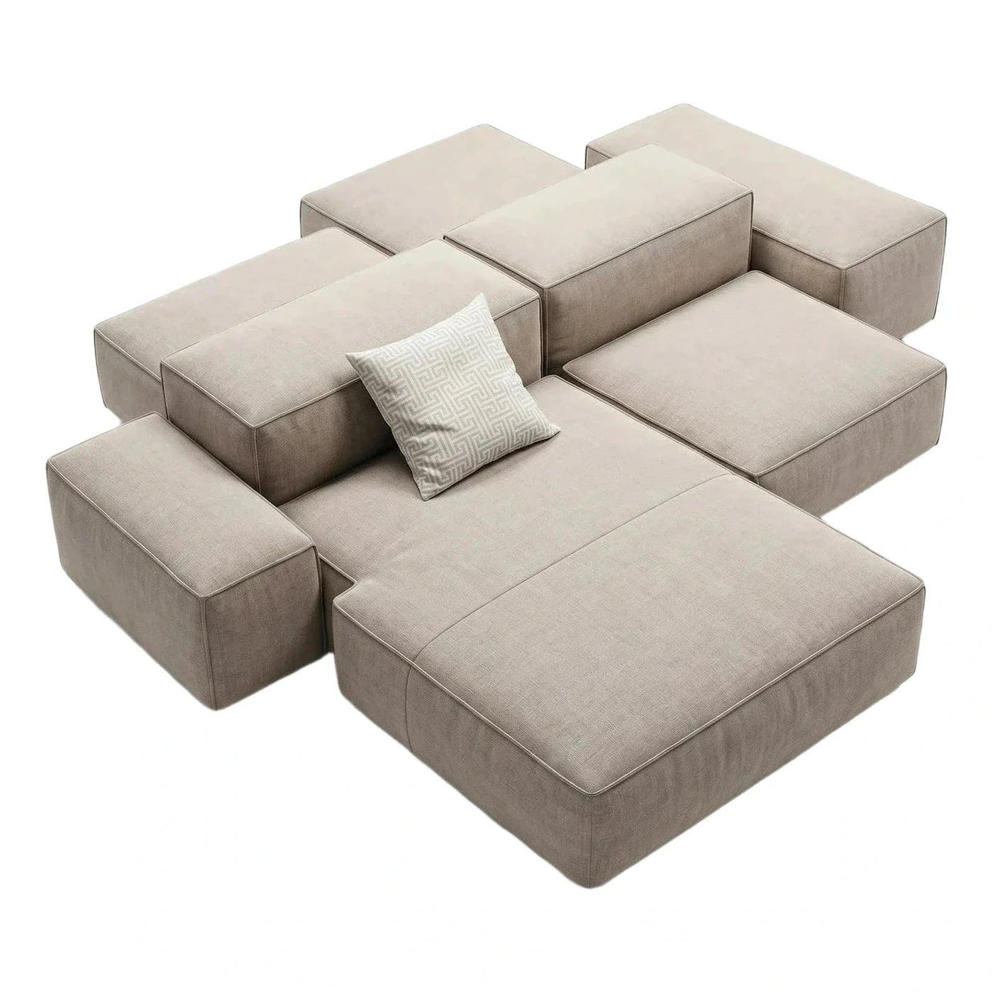 Modern Beige Modular Block Sectional Sofa