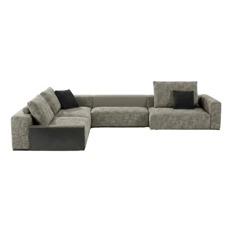 Modern Grey Textured Sectional Sofa with Wood Accent